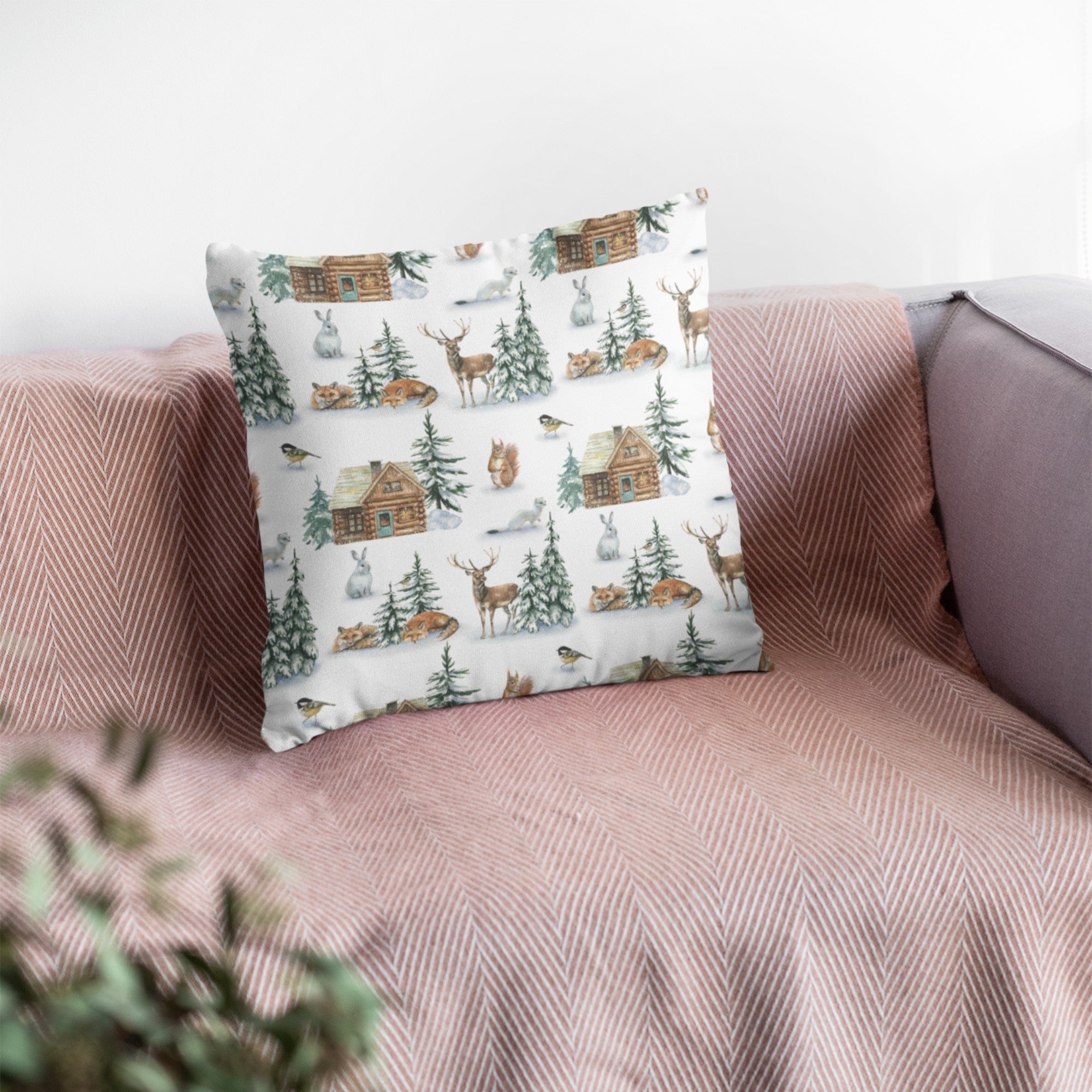Christmas Decor of Grid House in Nature Throw Pillow Cushion |