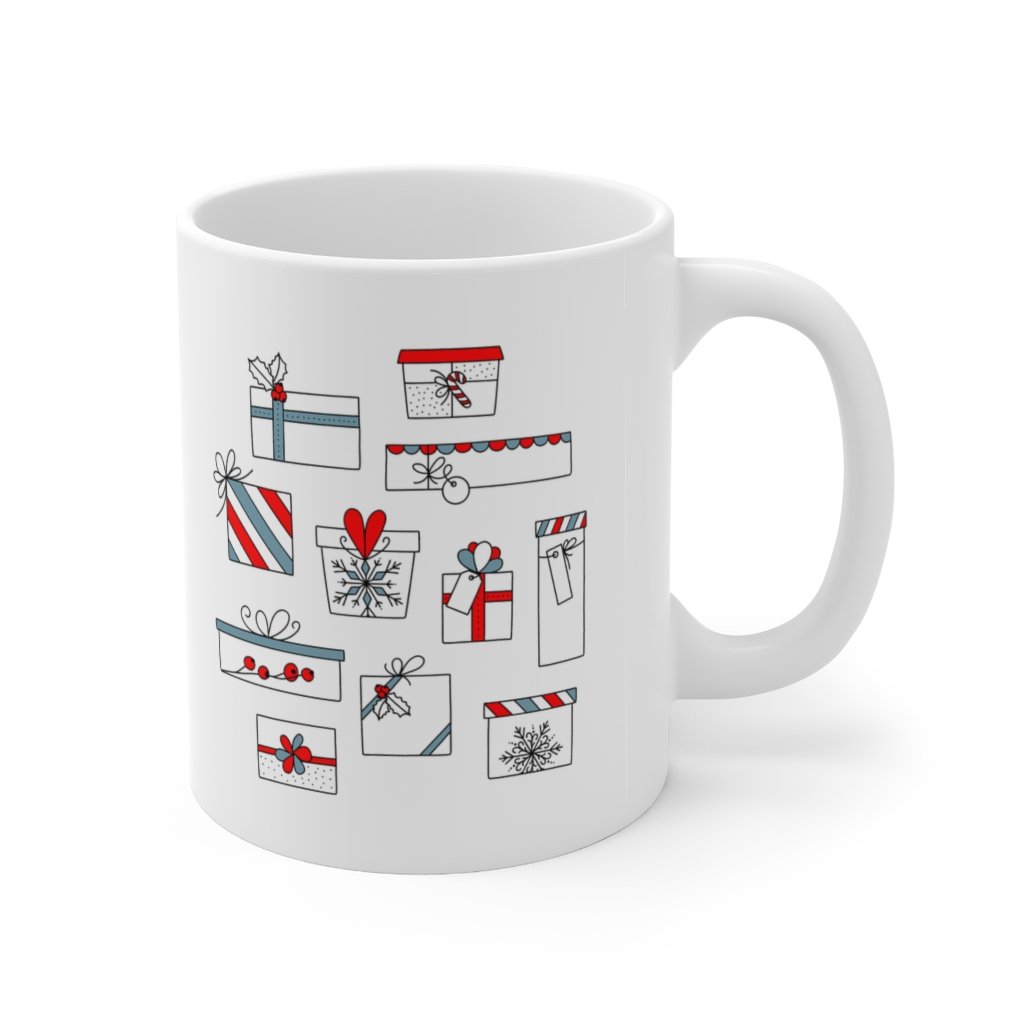 Taza de Feliz Navidad con Medias y Regalos 