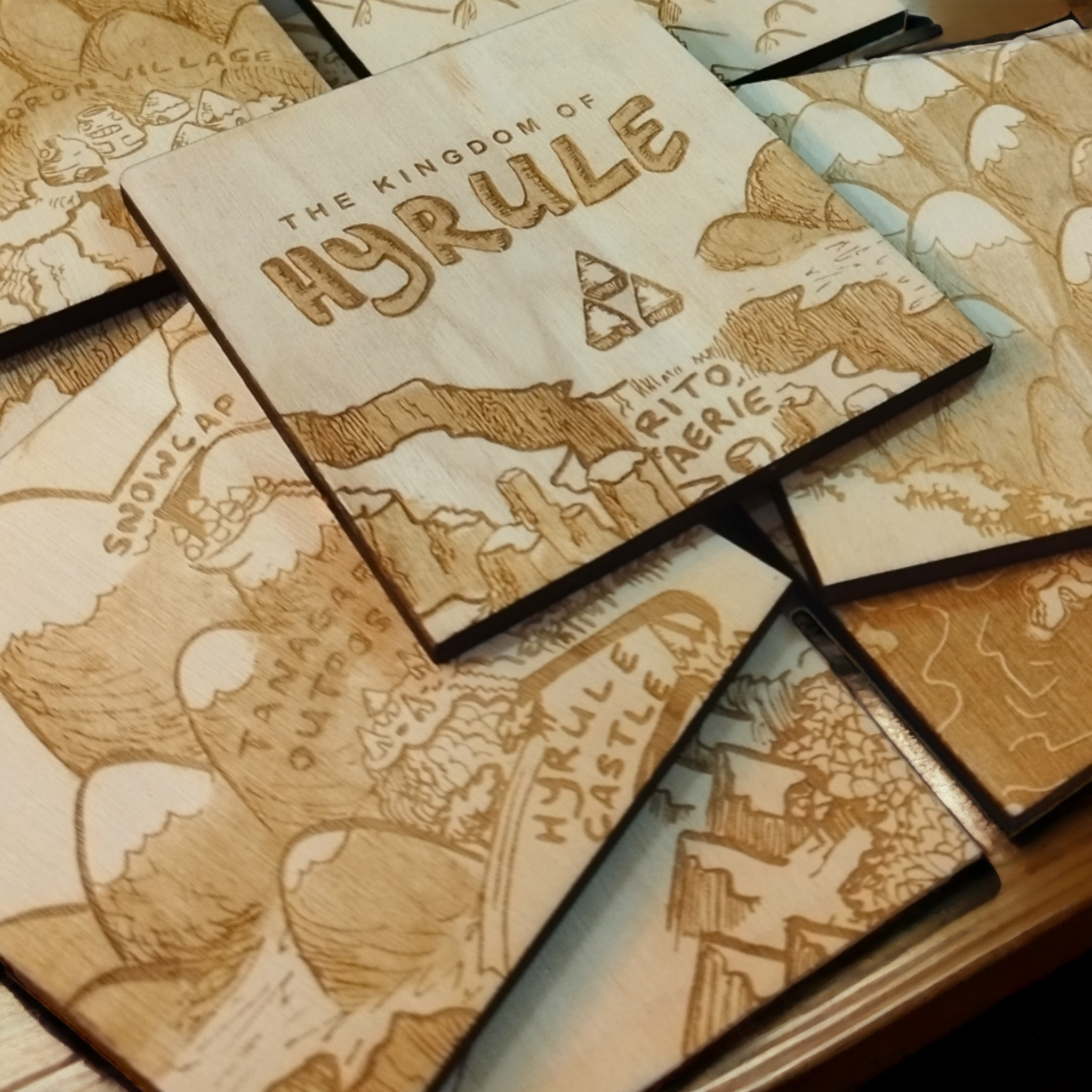 Set of 12 Legend Of Zelda Hyrule Map Wooden Coasters - Legend Of Zelda - Handmade Gift - Housewarming - Wood Kitchenware