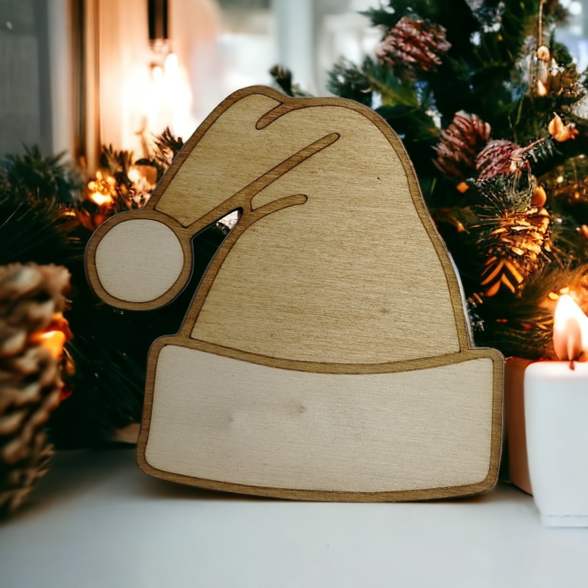 Santa Hat Wooden Christmas Decoration
