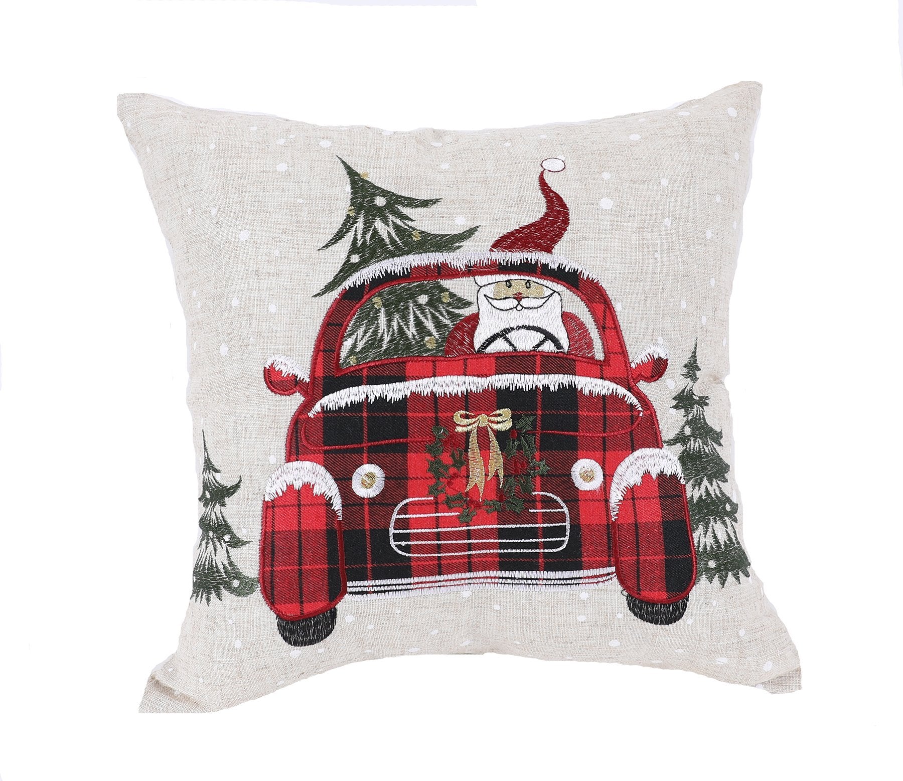 XD19884 - Almohada navideña de Papá Noel en coche (35 x 35 cm)