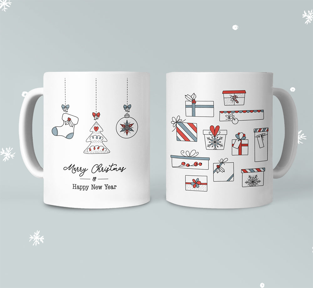 Taza de Feliz Navidad con Medias y Regalos 
